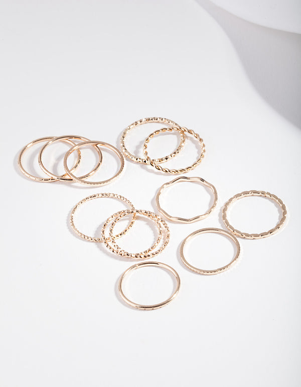Gold Textured Mixed Size Ring Pack
