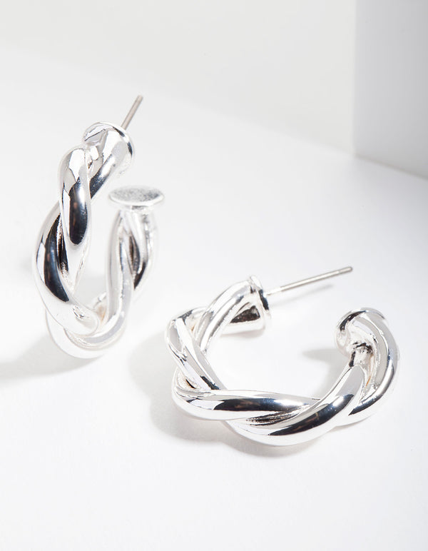 Silver Medium Rope Hoop Earrings