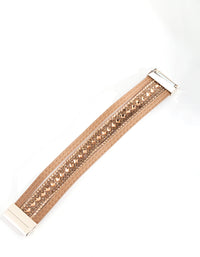 Gold Brown Leatherette Bracelet - link has visual effect only