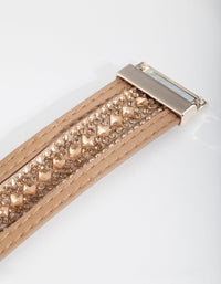 Gold Brown Leatherette Bracelet - link has visual effect only
