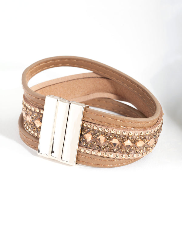 Gold Brown Leatherette Bracelet