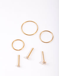 Gold Cubic Zirconia Nose Ring 6-Pack - link has visual effect only