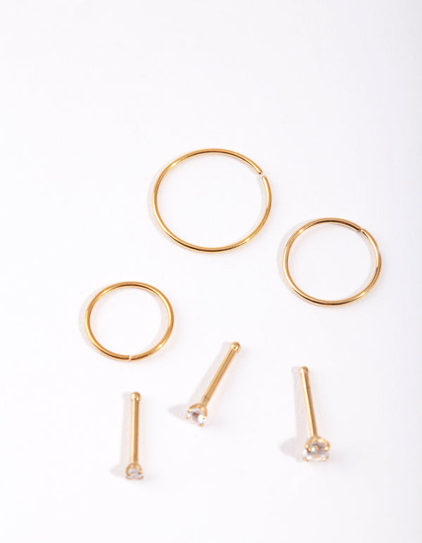 Gold Cubic Zirconia Nose Ring 6-Pack