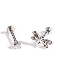 Silver Surgical Steel Cubic Zirconia Dragonfly Barbell Pack - link has visual effect only
