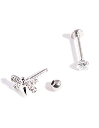 Silver Surgical Steel Cubic Zirconia Dragonfly Barbell Pack - link has visual effect only