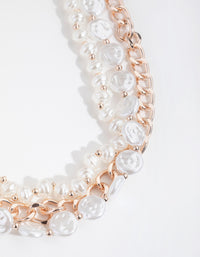 Rose Gold Layered Pearl & Chain Necklace - link has visual effect only