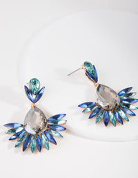 Gunmetal Blue Spike Diamante Drop Earrings - link has visual effect only