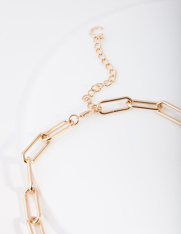 Gold Rectangle Chain Link Necklace - Lovisa