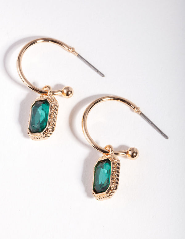 Gold Green Charm Mini Hoop Earrings