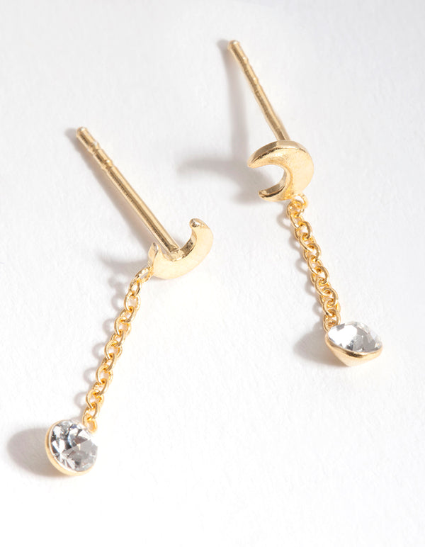 Gold Plated Sterling Silver Moon Diamante Earrings