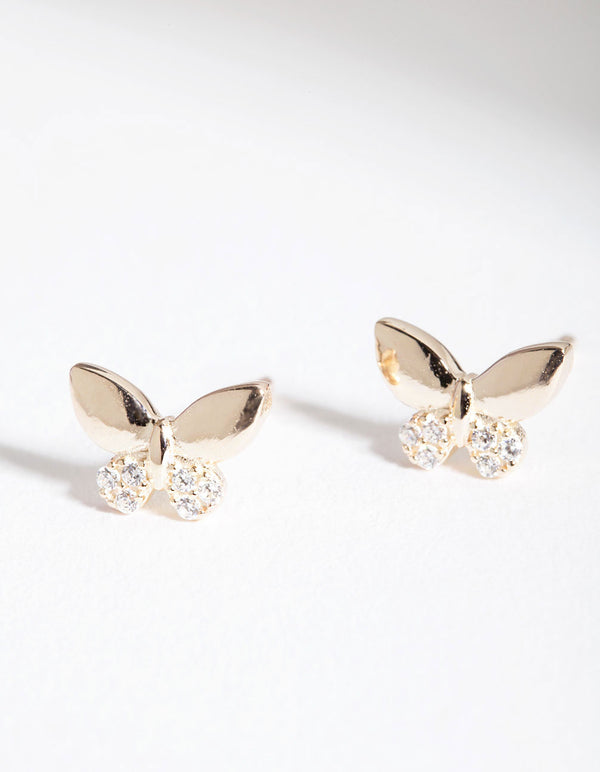 Gold Plated Sterling Silver Cubic Zirconia Butterfly Earrings