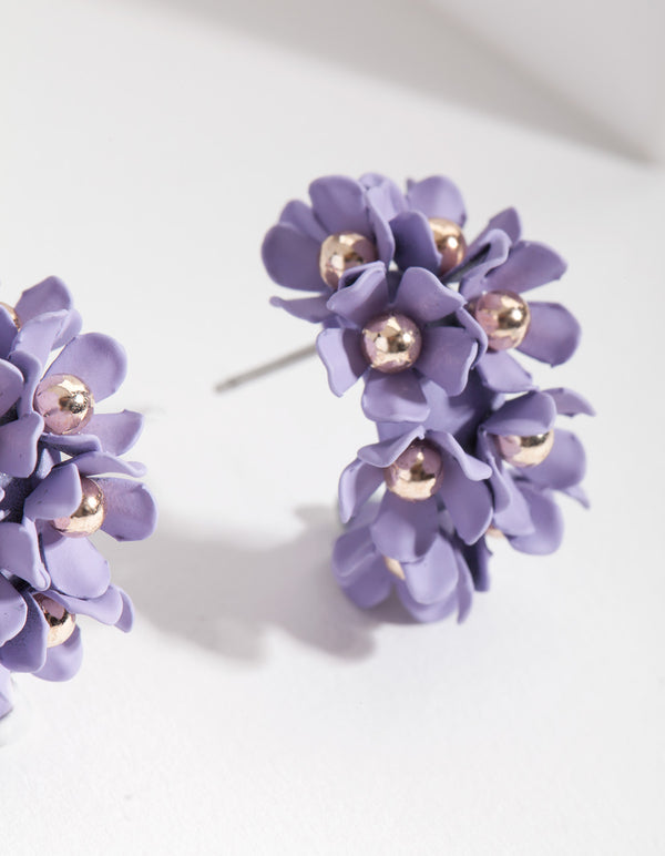 Lilac Mini Cluster Flower Hoop Earrings