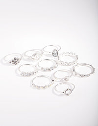 Silver Dainty Floral Ring 10-Pack - link has visual effect only