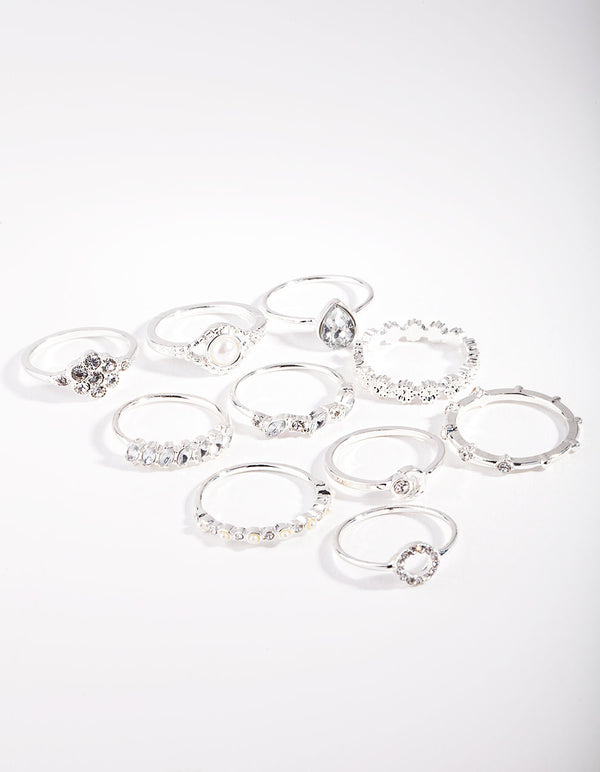 Silver Dainty Floral Ring 10-Pack - Lovisa