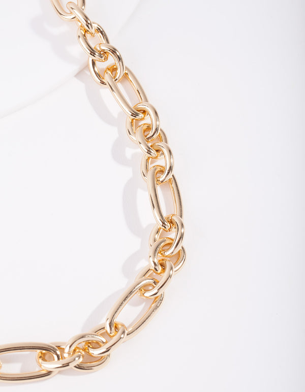 Gold Plated Thick Figaro Chain Necklace