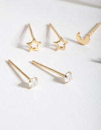 Gold Plated Sterling Silver Celestial Earrings Trio - link has visual effect only