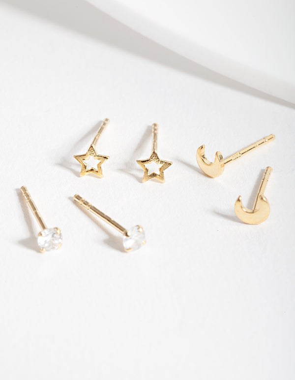 Gold Plated Sterling Silver Celestial Earrings Trio