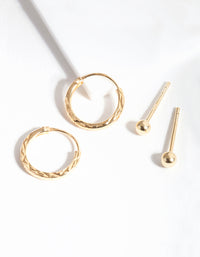 Gold Plated Sterling Silver Texture Stud Hoop Earring Pack - link has visual effect only