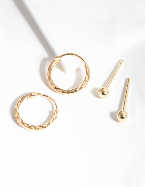 Gold Plated Sterling Silver Texture Stud Hoop Earring Pack