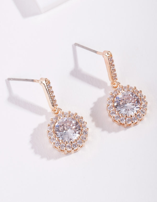 Gold Diamond Simulant Circle Earrings