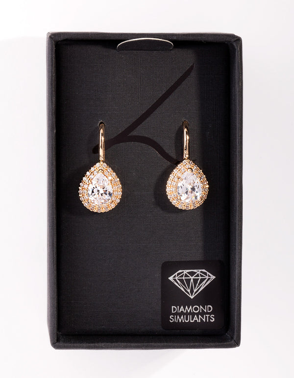 Diamond Simulant Gold Pear Crystal Earrings