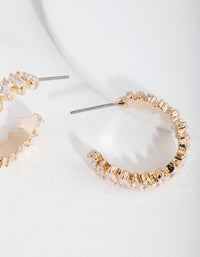 Gold Textured Cubic Zirconia Hoop Earrings - link has visual effect only