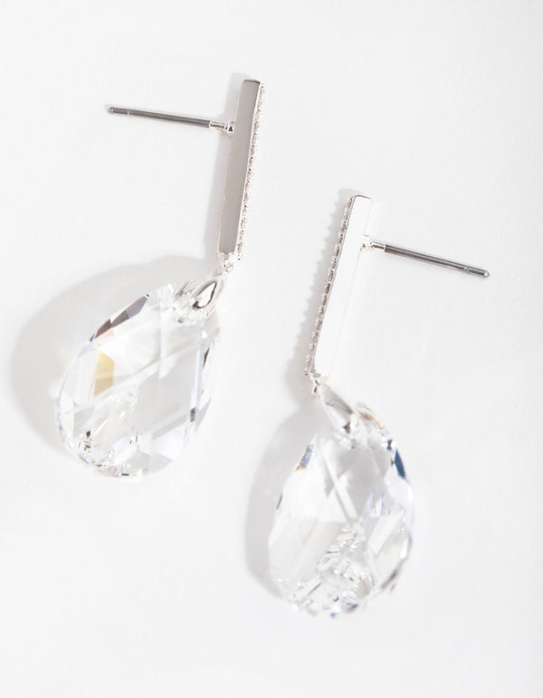 Silver Diamond Simulant Large Teardrop Earrings