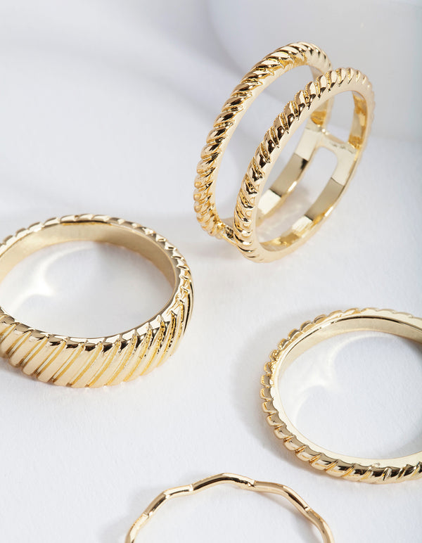 Gold Textured Ring 4-Pack