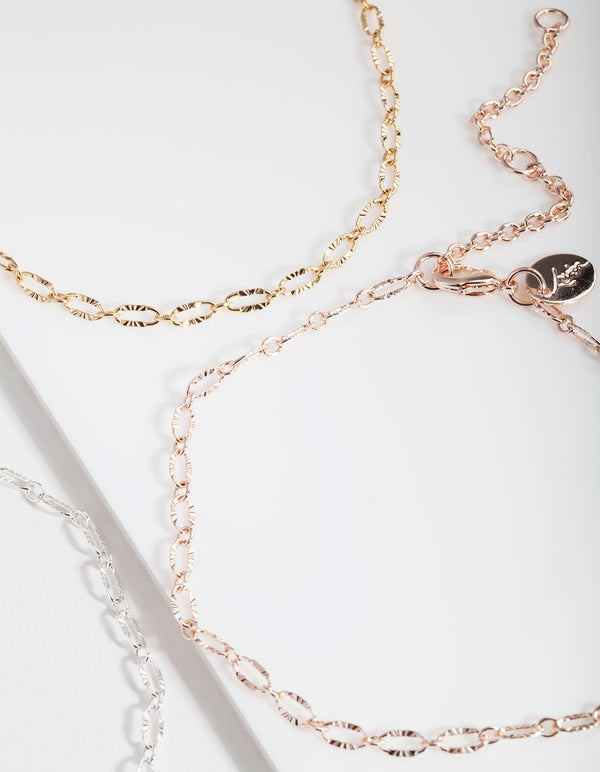 Mixed Metal Circle Diamond Cut Link Anklet