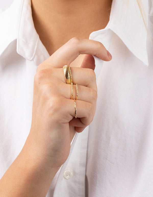 Gold Textured Ring 4-Pack