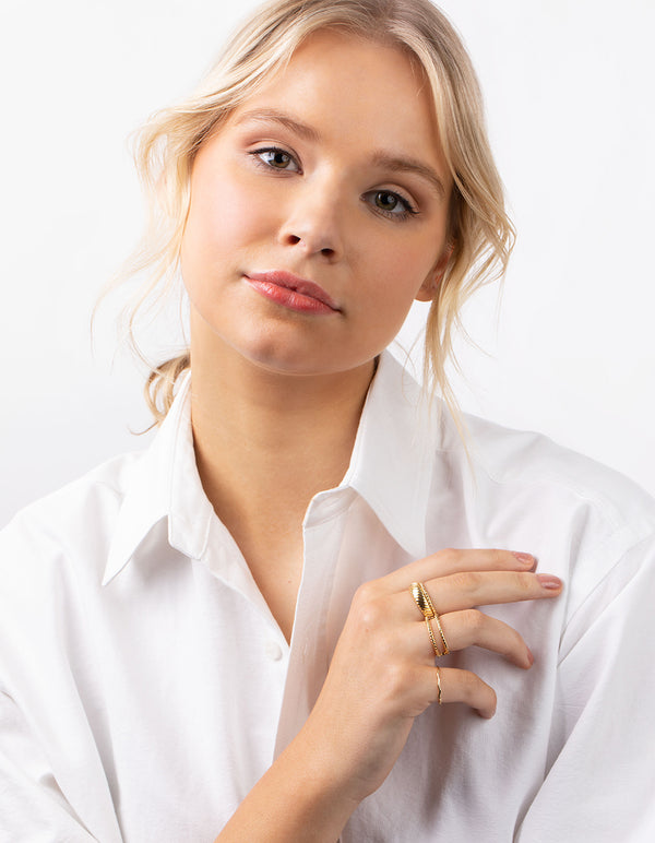 Gold Textured Ring 4-Pack