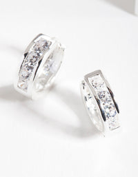 Silver Diamante Inlay Huggie Earrings - link has visual effect only