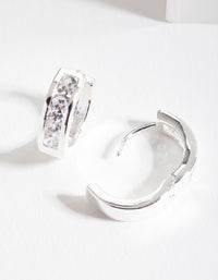 Silver Diamante Inlay Huggie Earrings - link has visual effect only