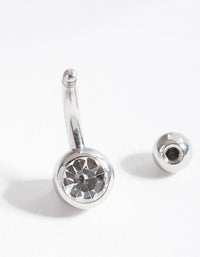 Rhodium Sugical Steel Belly Bar - link has visual effect only