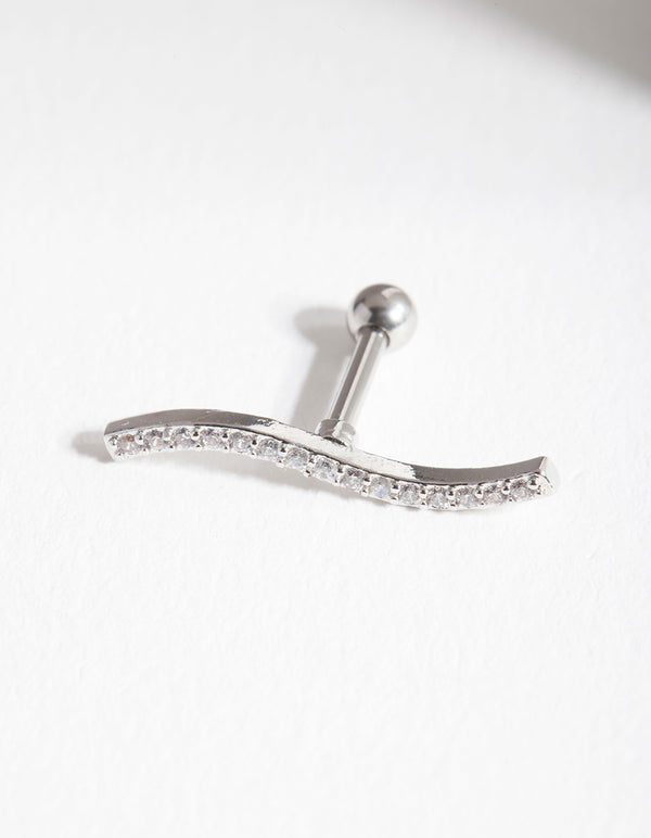 Surgical Steel Fine Cubic Zirconia Wave Barbell