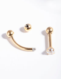 Gold Diamante Surgical Steel Cartilage Earring Pack - link has visual effect only