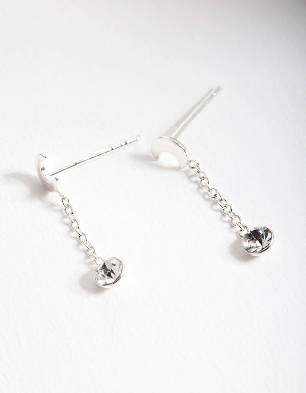 Sterling Silver Moon Diamante Chain Drop Earrings