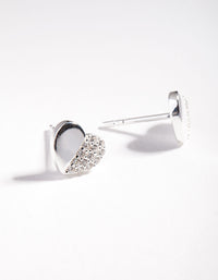 Sterling Silver Half Pave Heart Stud Earrings - link has visual effect only