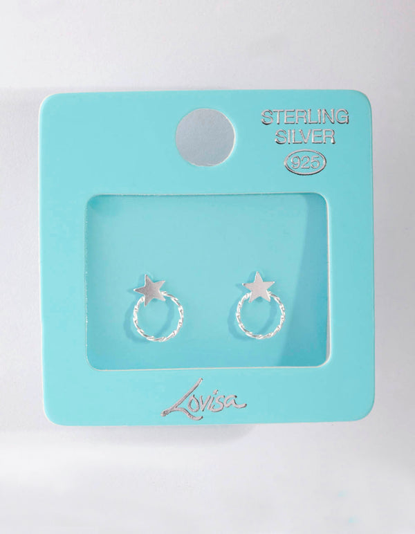 Sterling Silver Open Circle Star Stud Earrings