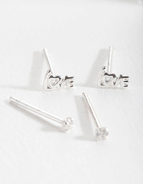Sterling Silver Cubic Zirconia Love Stud Pack