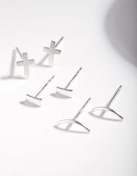 Sterling Silver Square Cross Stud Earring Pack - link has visual effect only