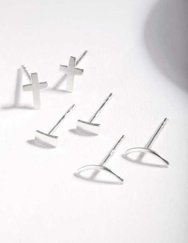 Sterling Silver Square Cross Stud Earring Pack