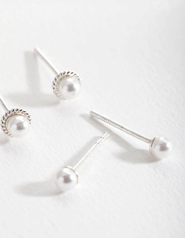 Sterling Silver Pearl Pack Stud Earrings