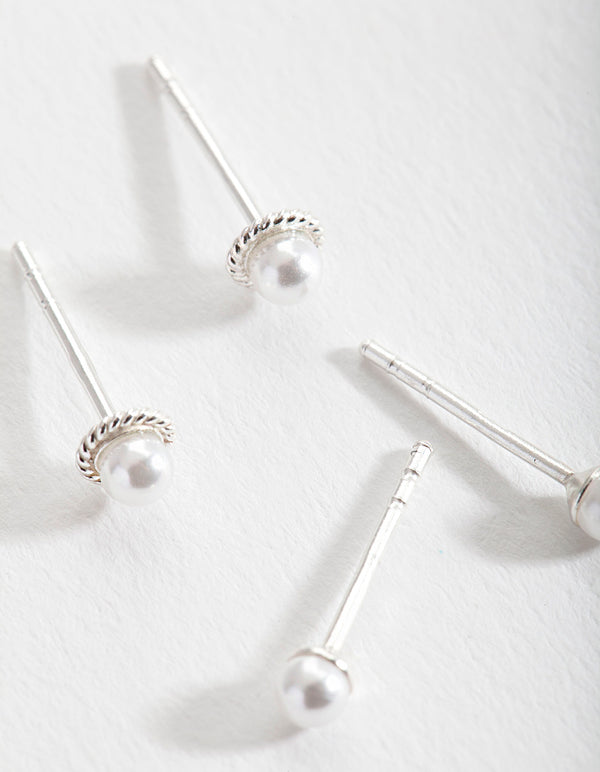 Sterling Silver Pearl Pack Stud Earrings