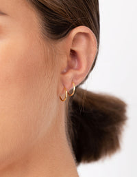 Gold Plated Sterling Silver Medium Textured Hoop Pack Earring - link has visual effect only
