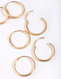 Gold Plated Sterling Silver Medium Textured Hoop Pack Earring - link has visual effect only