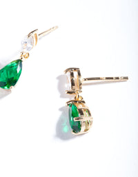 Gold Plated Sterling Silver Green Cubic Zirconia Teardrop Earrings - link has visual effect only