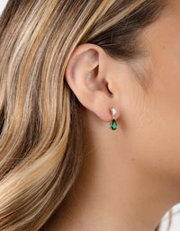 Gold Plated Sterling Silver Green Cubic Zirconia Teardrop Earrings - link has visual effect only