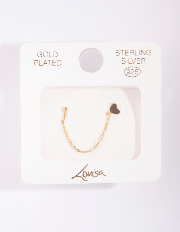 Gold Plated Sterling Silver Heart Chain Double Stud Earring