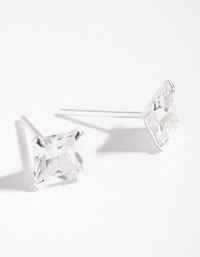 Sterling Silver Cubic Zirconia 4-Claw Square Stud Earrings - link has visual effect only